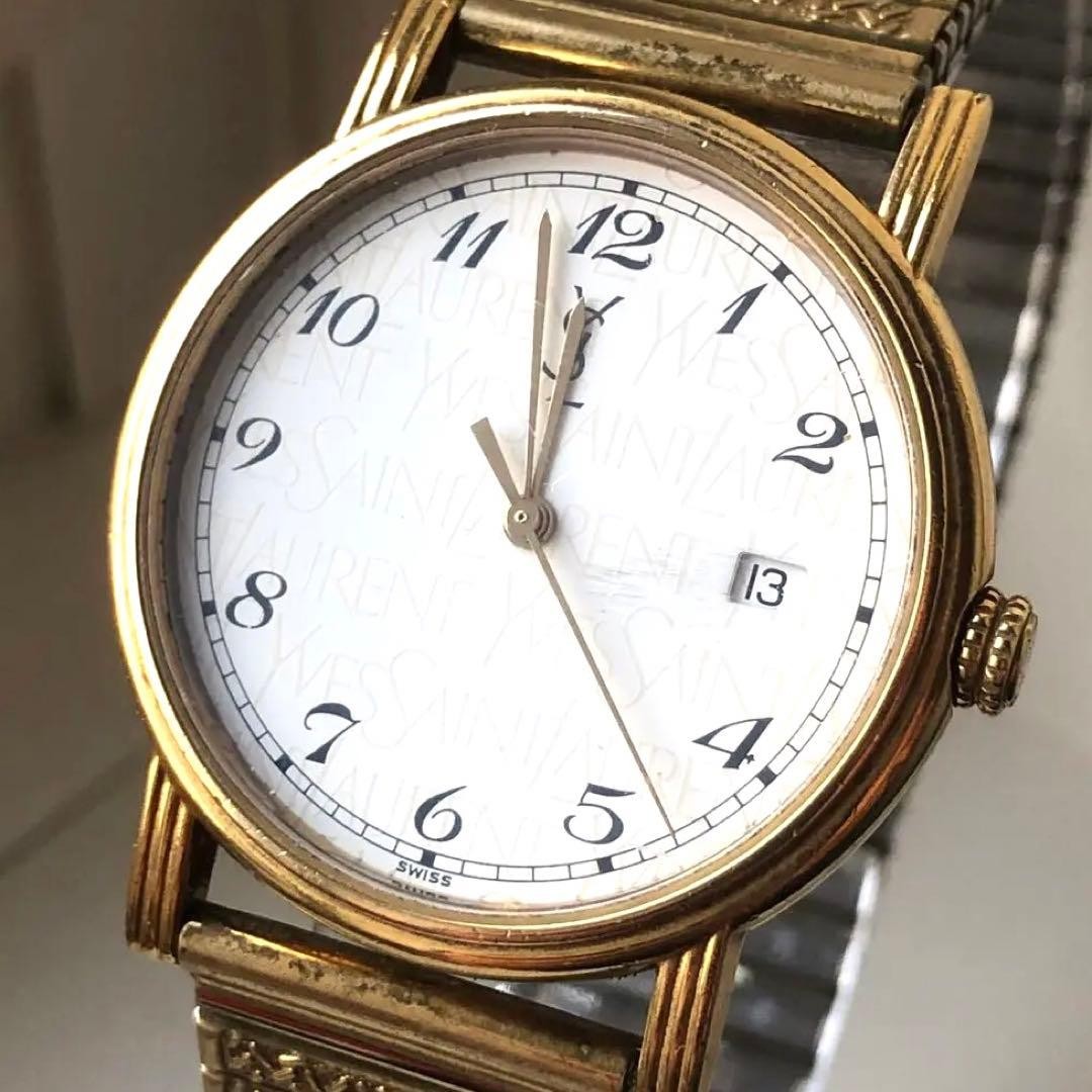 Saint Laurent Quartz Watch Wristwatch YSL Cassandra Gold White Women's Auth