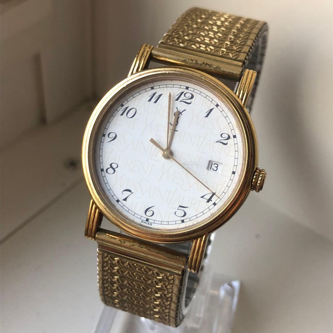 Saint Laurent Quartz Watch Wristwatch YSL Cassandra Gold White Women's Auth