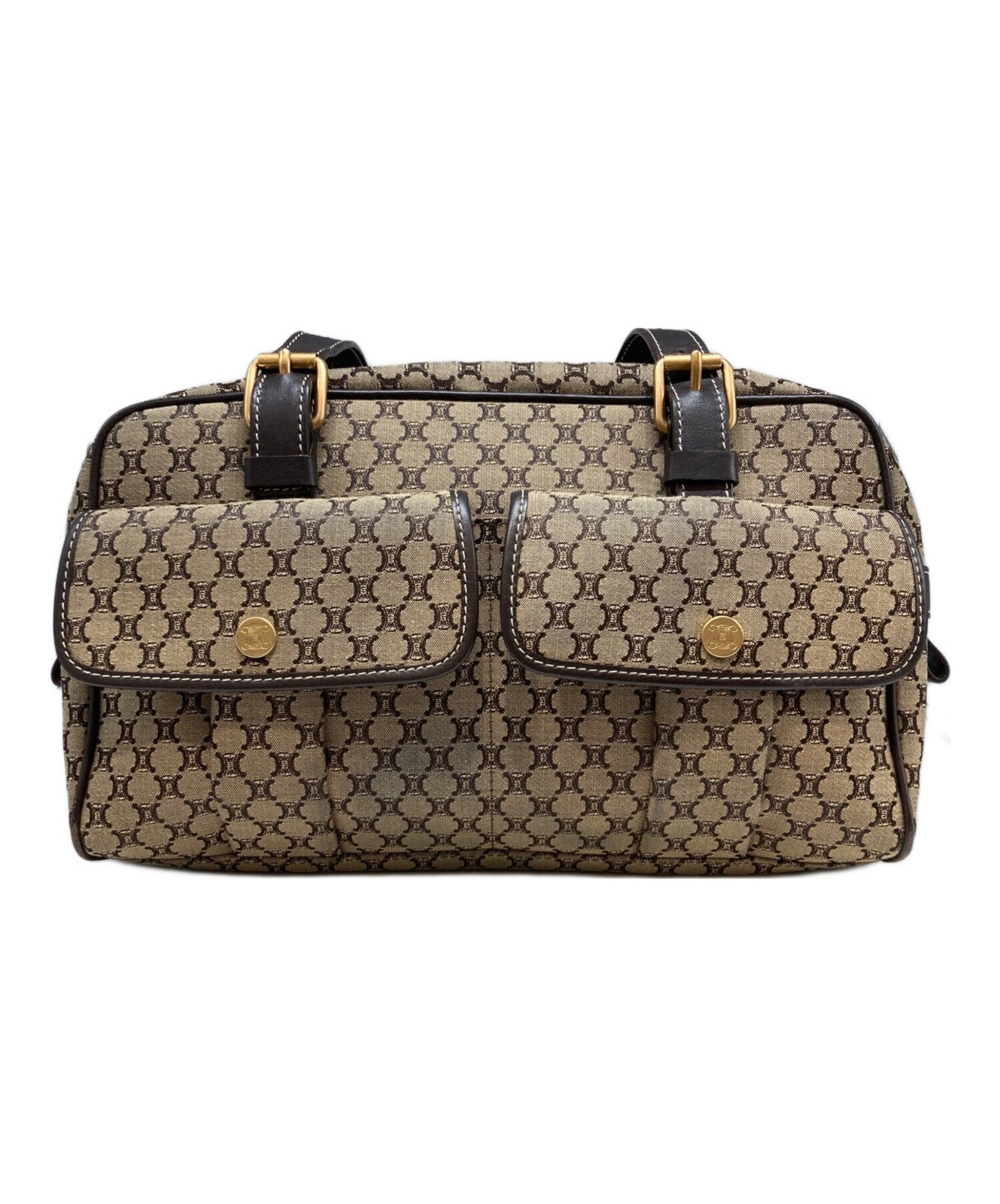 CELINE Hand Bag Tote Purse Macadam Brown Beige Authentic