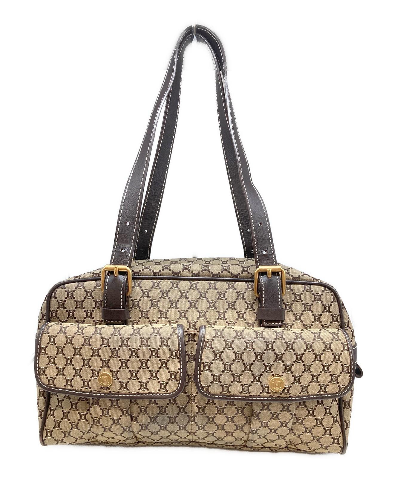 CELINE Hand Bag Tote Purse Macadam Brown Beige Authentic