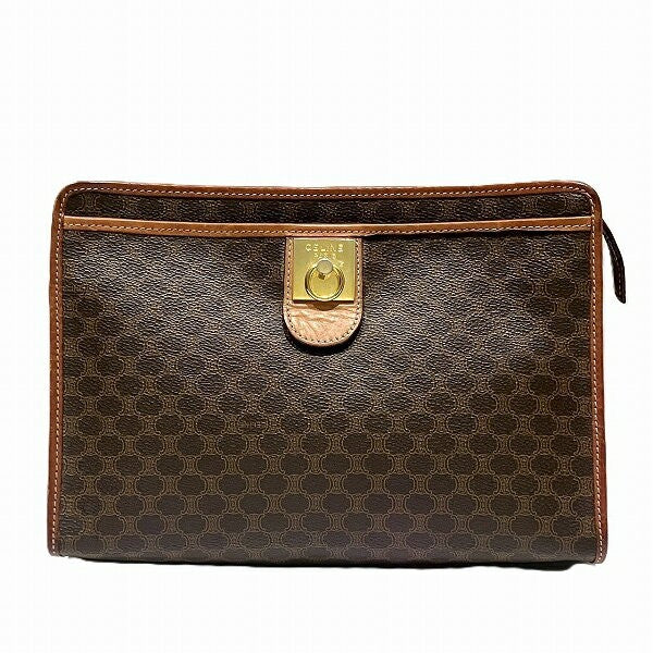 CELINE Clutch Bag Second Bag Macadam PVC Leather Brown Authentic