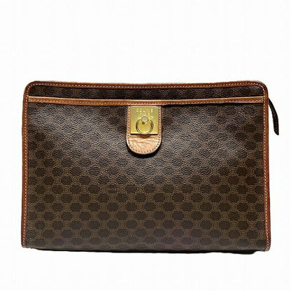 CELINE Clutch Bag Second Bag Macadam PVC Leather Brown Authentic