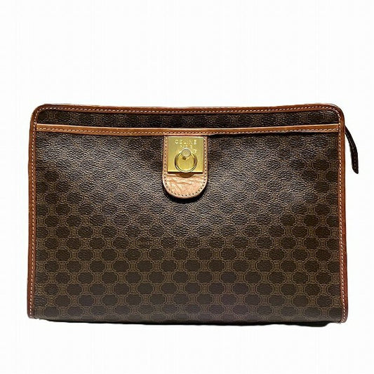 CELINE Clutch Bag Second Bag Macadam PVC Leather Brown Authentic