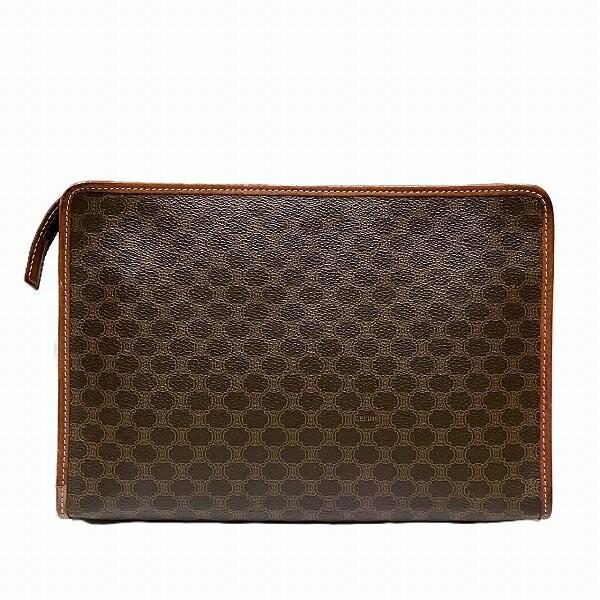CELINE Clutch Bag Second Bag Macadam PVC Leather Brown Authentic