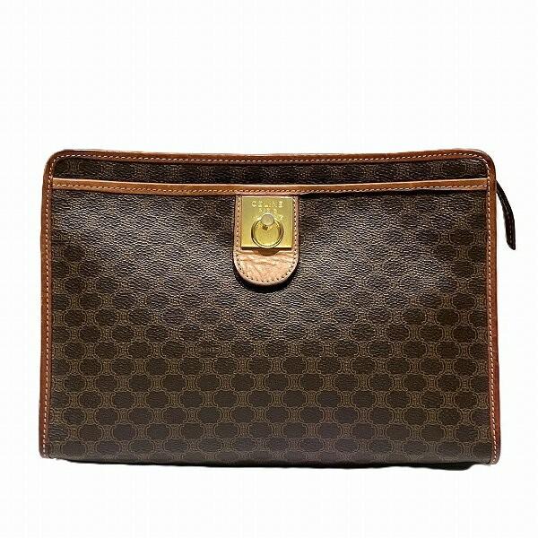 CELINE Clutch Bag Second Bag Macadam PVC Leather Brown Authentic