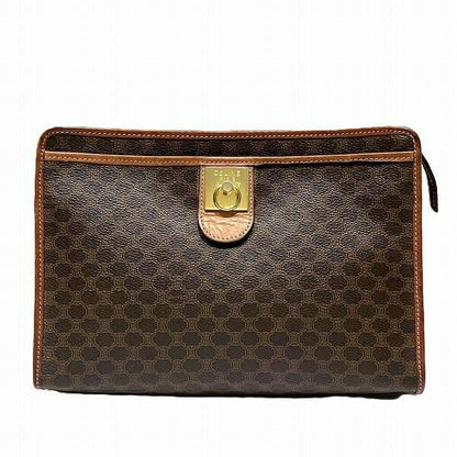 CELINE Clutch Bag Second Bag Macadam PVC Leather Brown Authentic