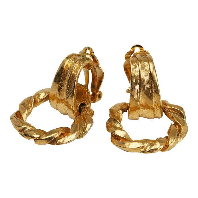 Saint Laurent Earrings Round Circle Swing YSL Cassandra Gold Authentic