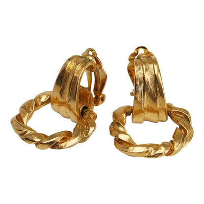 Saint Laurent Earrings Round Circle Swing YSL Cassandra Gold Authentic