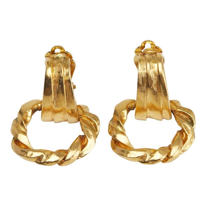 Saint Laurent Earrings Round Circle Swing YSL Cassandra Gold Authentic