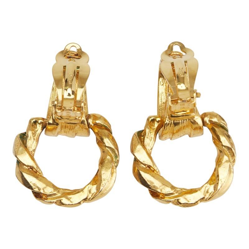 Saint Laurent Earrings Round Circle Swing YSL Cassandra Gold Authentic