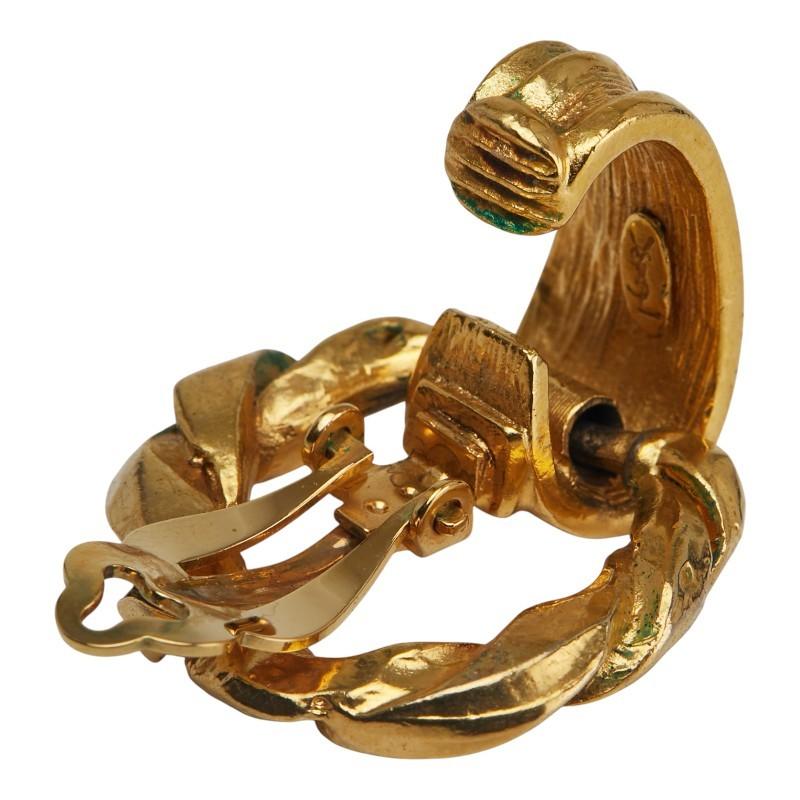 Saint Laurent Earrings Round Circle Swing YSL Cassandra Gold Authentic