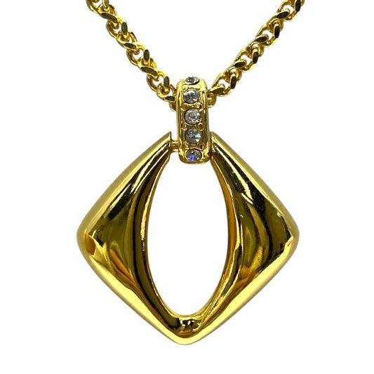 Saint Laurent Necklace Pendant Square GP Rhinestone YSL Cassandra Gold Authentic