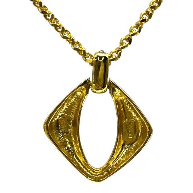 Saint Laurent Necklace Pendant Square GP Rhinestone YSL Cassandra Gold Authentic