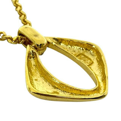 Saint Laurent Necklace Pendant Square GP Rhinestone YSL Cassandra Gold Authentic