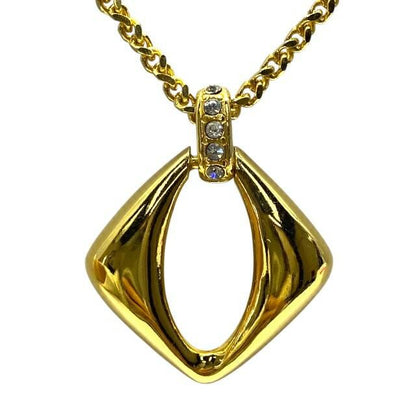 Saint Laurent Necklace Pendant Square GP Rhinestone YSL Cassandra Gold Authentic