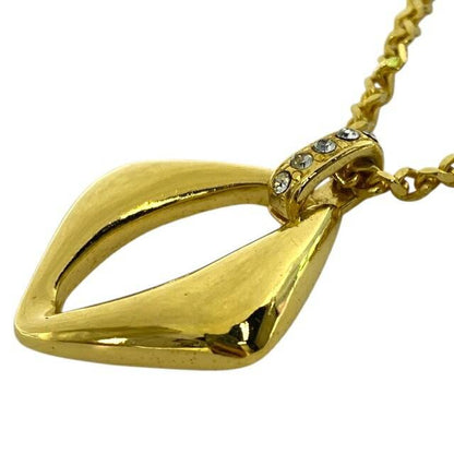 Saint Laurent Necklace Pendant Square GP Rhinestone YSL Cassandra Gold Authentic