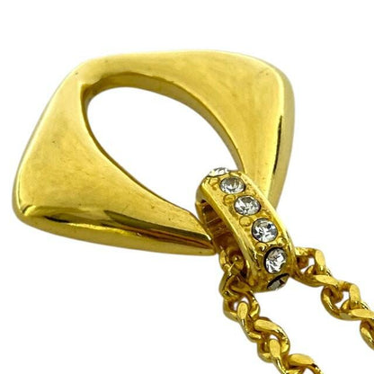 Saint Laurent Necklace Pendant Square GP Rhinestone YSL Cassandra Gold Authentic