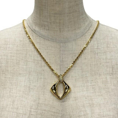 Saint Laurent Necklace Pendant Square GP Rhinestone YSL Cassandra Gold Authentic