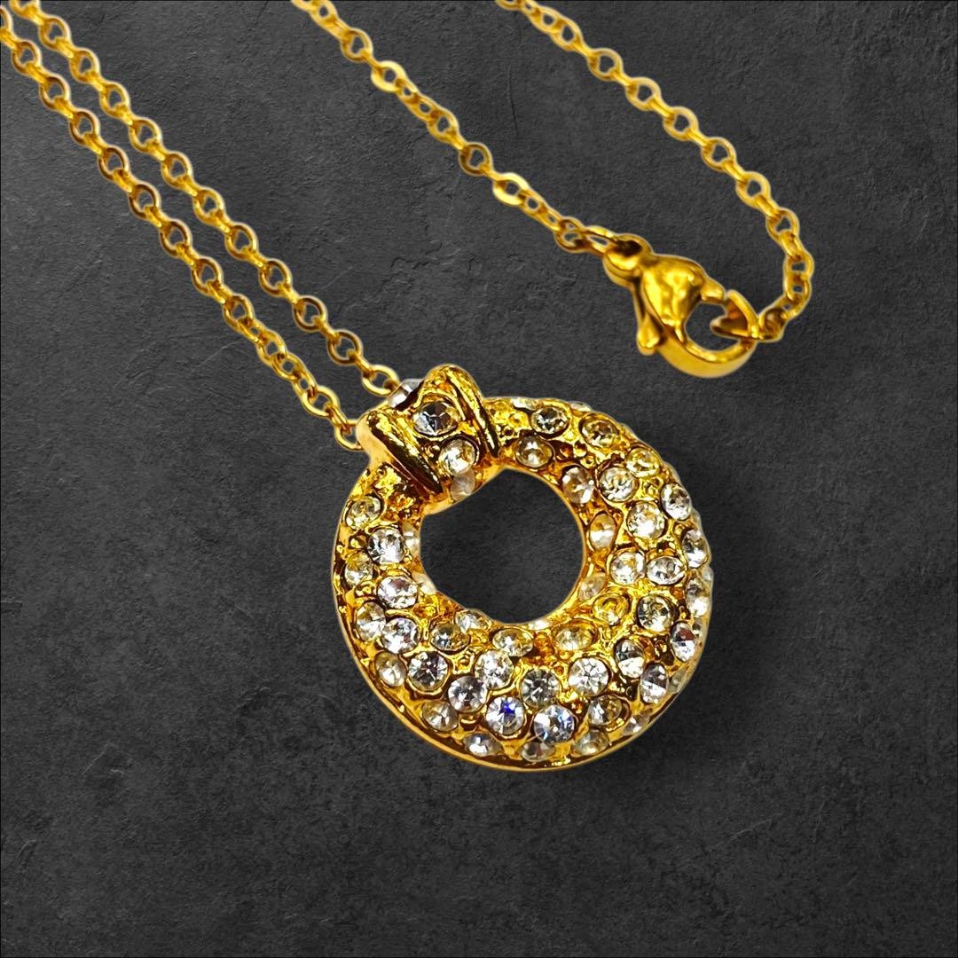 Saint Laurent Necklace Pendant Rhinestone YSL Cassandra Gold Authentic