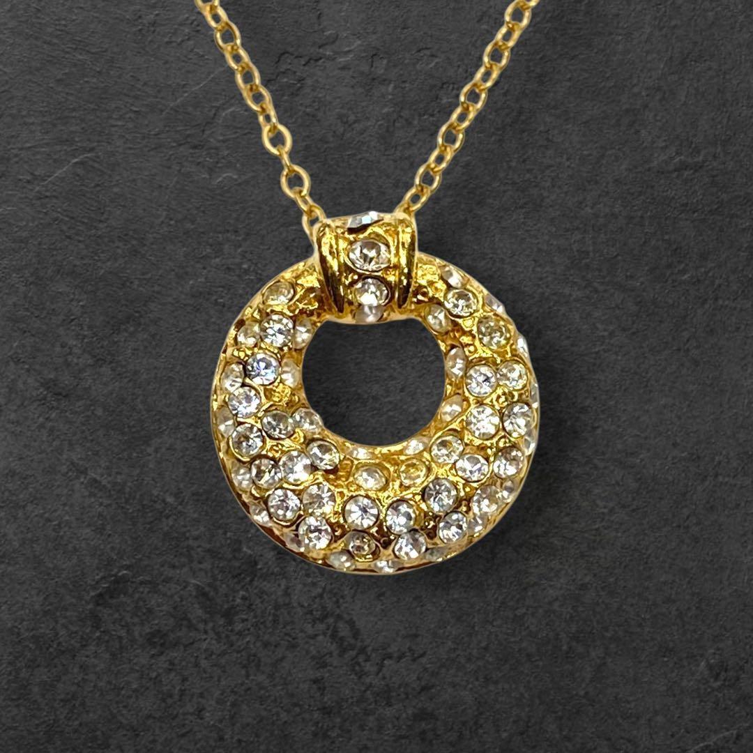 Saint Laurent Necklace Pendant Rhinestone YSL Cassandra Gold Authentic