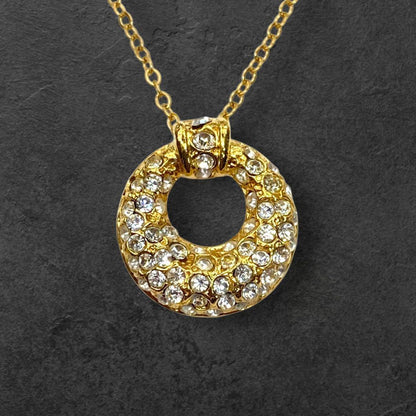 Saint Laurent Necklace Pendant Rhinestone YSL Cassandra Gold Authentic