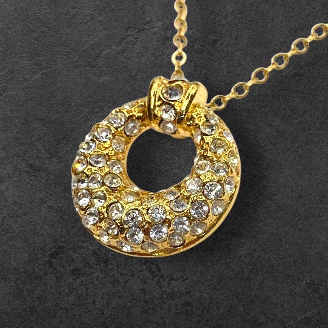 Saint Laurent Necklace Pendant Rhinestone YSL Cassandra Gold Authentic