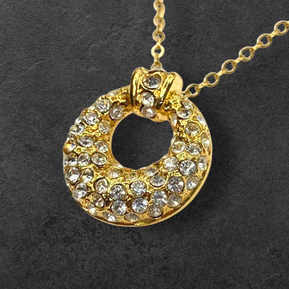 Saint Laurent Necklace Pendant Rhinestone YSL Cassandra Gold Authentic