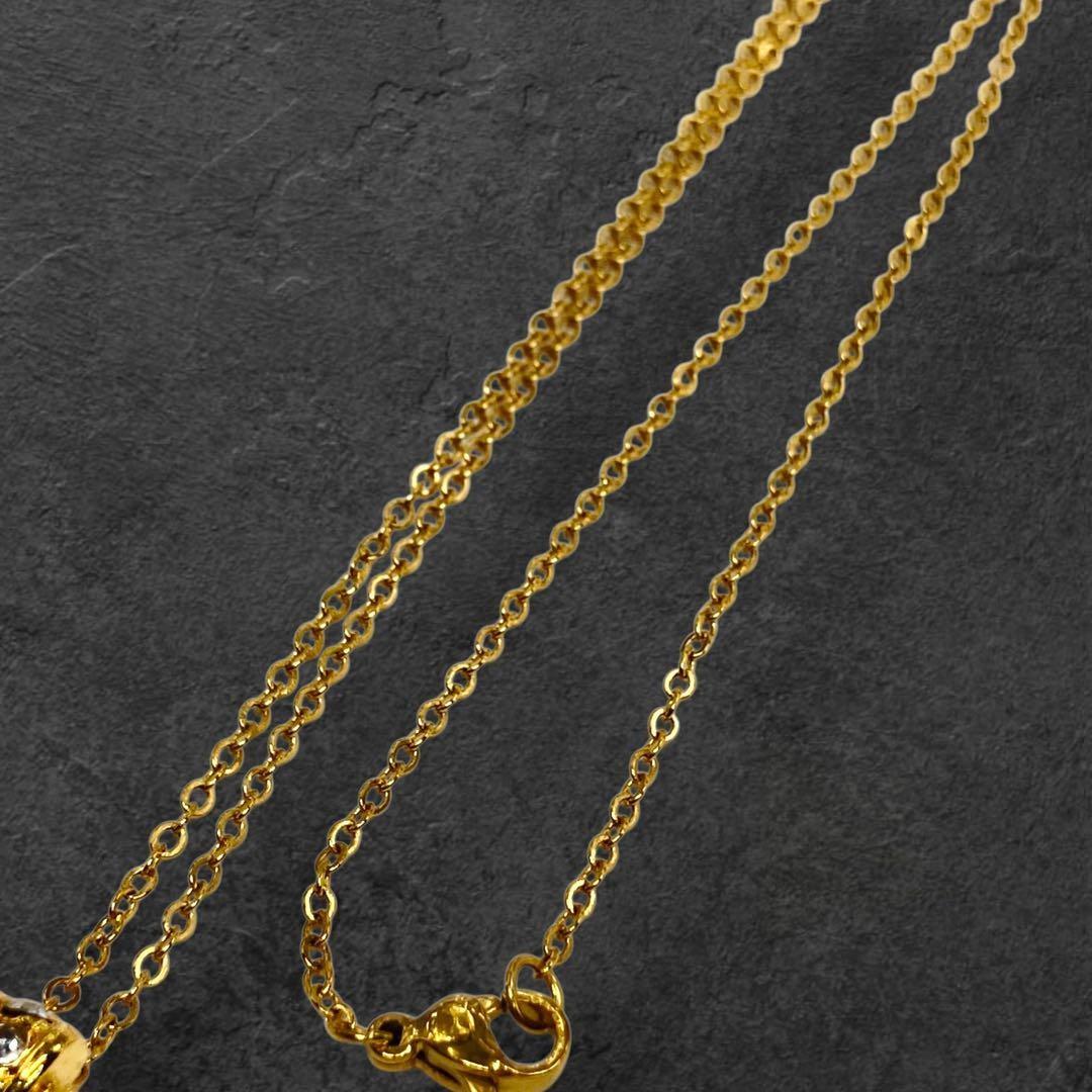 Saint Laurent Necklace Pendant Rhinestone YSL Cassandra Gold Authentic