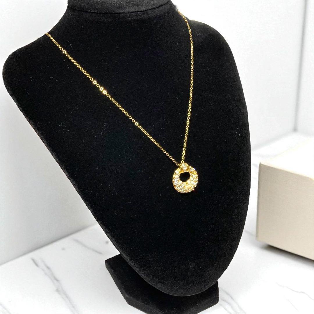 Saint Laurent Necklace Pendant Rhinestone YSL Cassandra Gold Authentic