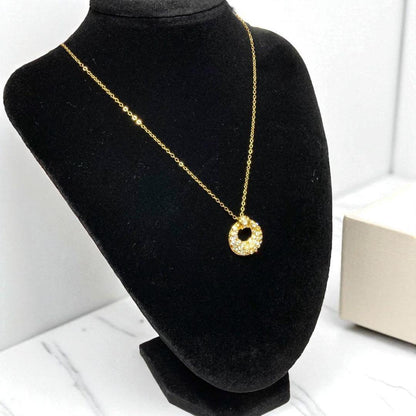 Saint Laurent Necklace Pendant Rhinestone YSL Cassandra Gold Authentic