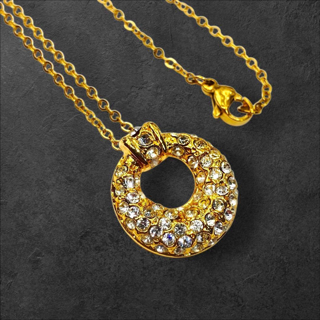 Saint Laurent Necklace Pendant Rhinestone YSL Cassandra Gold Authentic