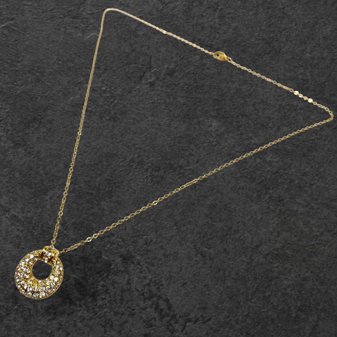 Saint Laurent Necklace Pendant Rhinestone YSL Cassandra Gold Authentic