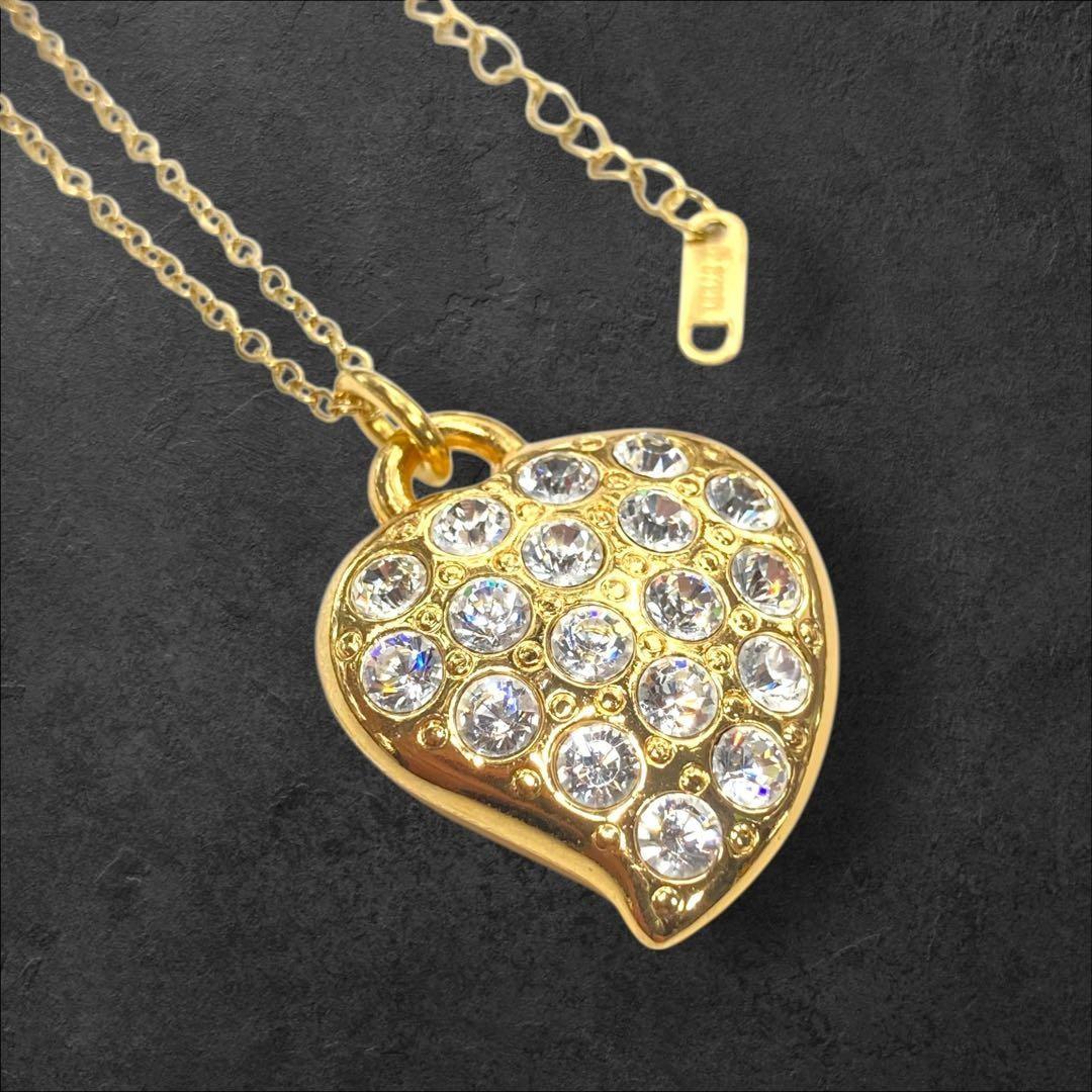 Saint Laurent Necklace Pendant Heart Rhinestone YSL Cassandra Gold Authentic