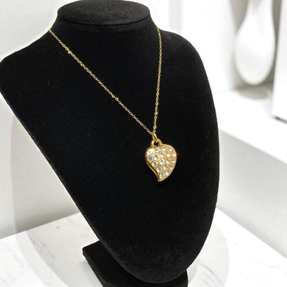 Saint Laurent Necklace Pendant Heart Rhinestone YSL Cassandra Gold Authentic
