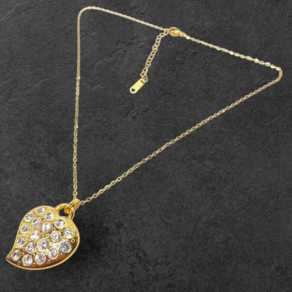 Saint Laurent Necklace Pendant Heart Rhinestone YSL Cassandra Gold Authentic