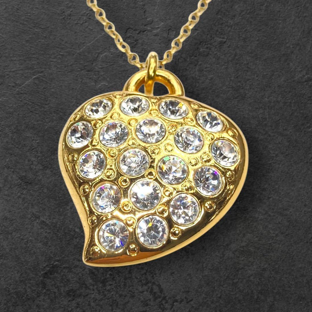 Saint Laurent Necklace Pendant Heart Rhinestone YSL Cassandra Gold Authentic