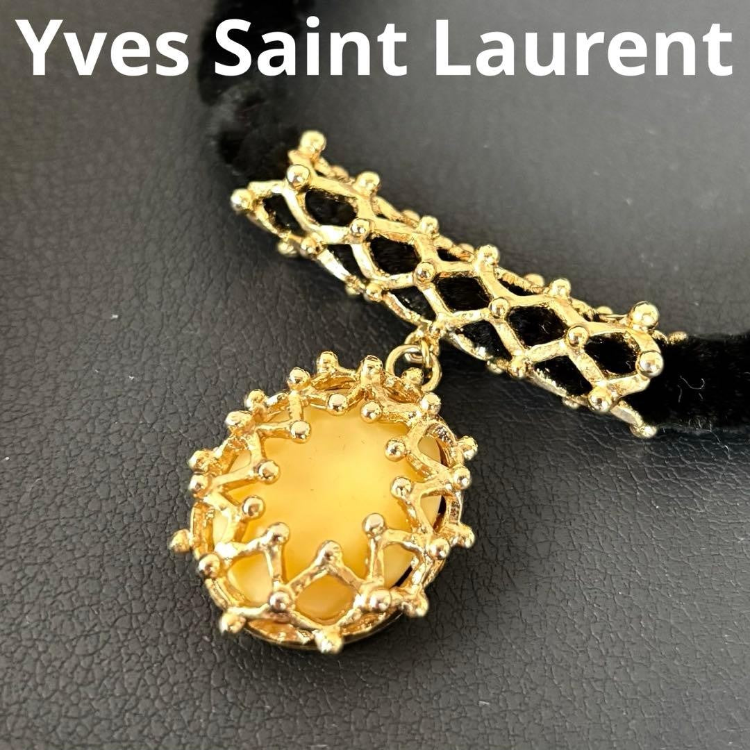 Saint Laurent Necklace Pendant choker YSL Cassandra Gold Black Authentic
