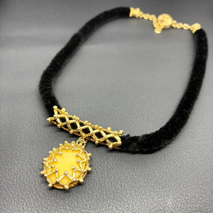 Saint Laurent Necklace Pendant choker YSL Cassandra Gold Black Authentic