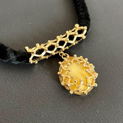 Saint Laurent Necklace Pendant choker YSL Cassandra Gold Black Authentic