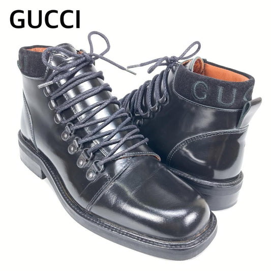 GUCCI Short Boots Shoes EU 37.0 US 7.0 Leather Black Authentic