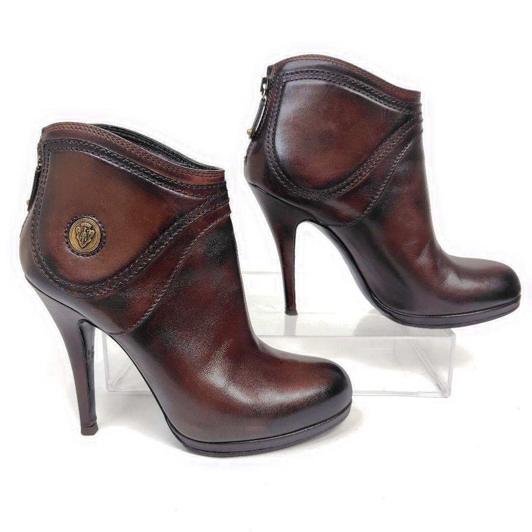 GUCCI Short Boots Shoes EU 36.5 US 6.5 Leather Brown Authentic