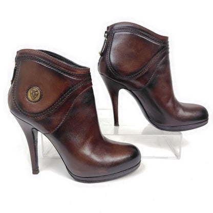 GUCCI Short Boots Shoes EU 36.5 US 6.5 Leather Brown Authentic