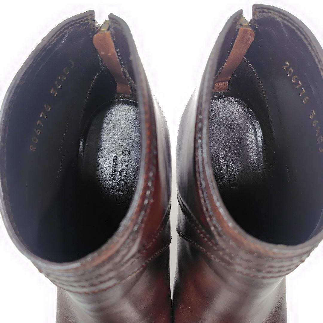 GUCCI Short Boots Shoes EU 36.5 US 6.5 Leather Brown Authentic