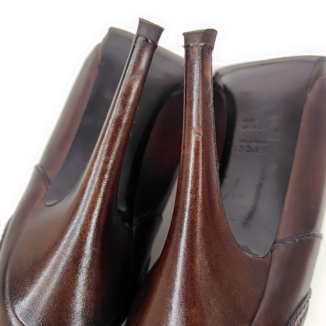 GUCCI Short Boots Shoes EU 36.5 US 6.5 Leather Brown Authentic