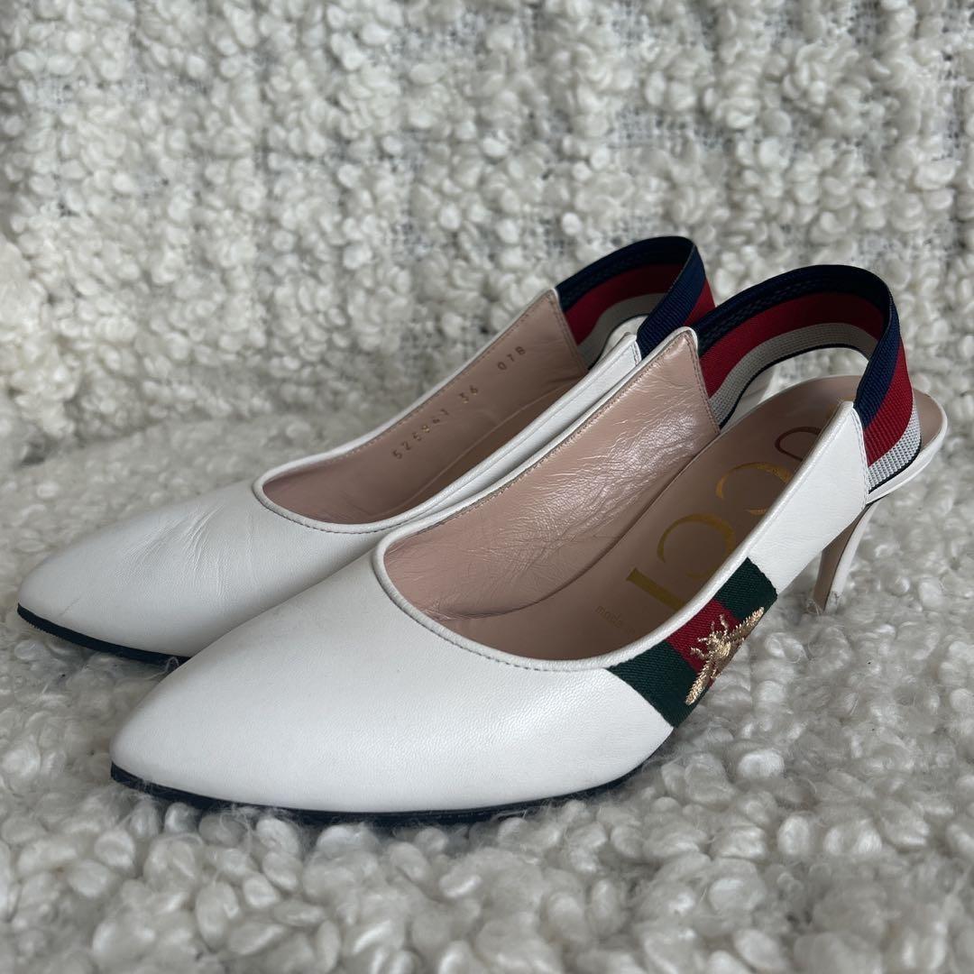 GUCCI Shoes Pumps Heel Bee EU 36 US 6 White Authentic