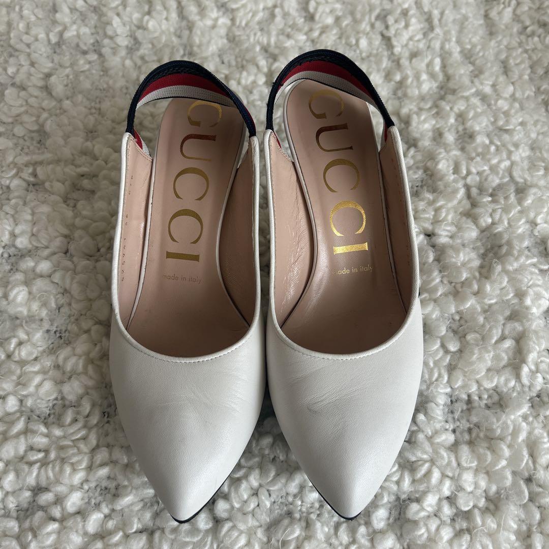 GUCCI Shoes Pumps Heel Bee EU 36 US 6 White Authentic