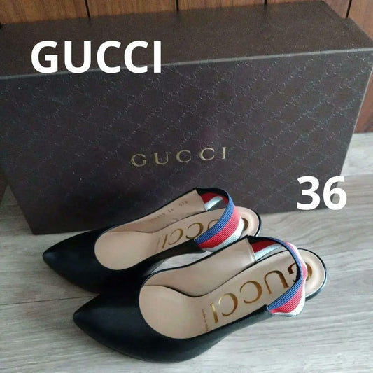 GUCCI Shoes Pumps Heel EU 36 US 6 Leather Black Authentic