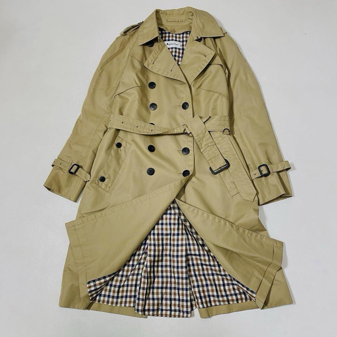 Aquascutum Trench Coat Club Check Asian fit M US size S Beige Authentic