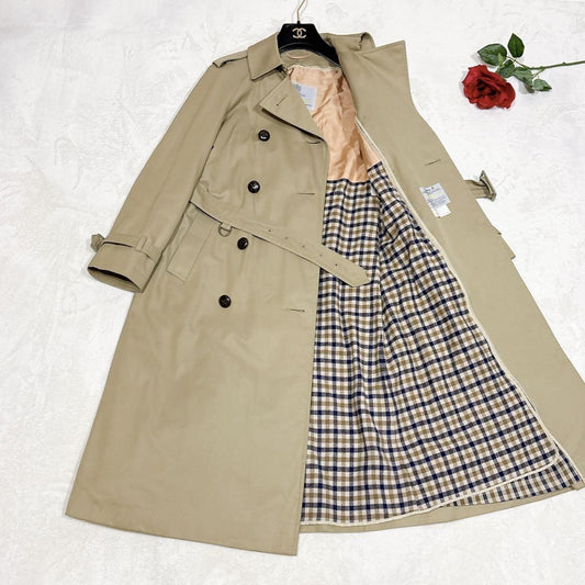 Aquascutum Trench Coat Club Check Asian fit S US size XS Khaki Authentic
