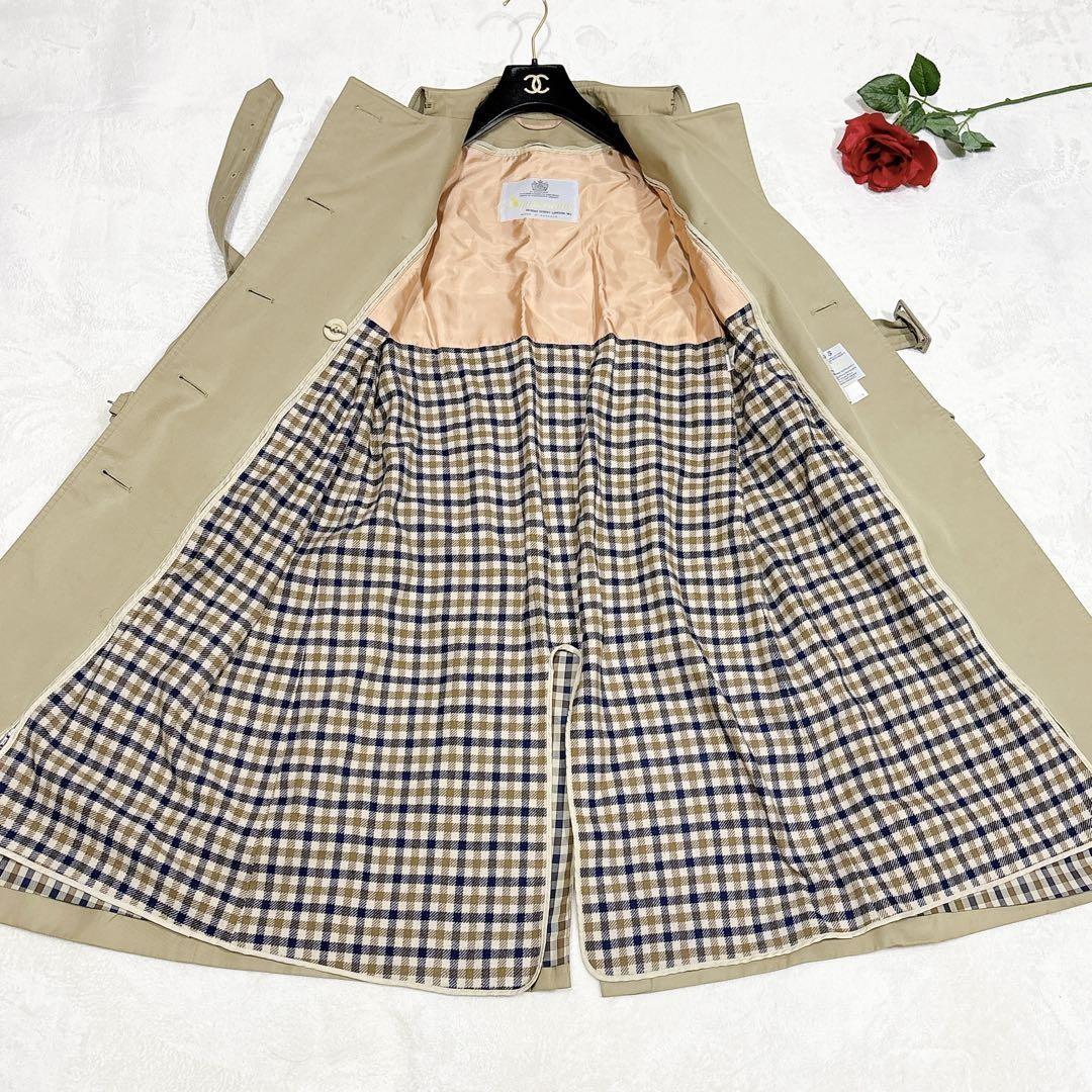 Aquascutum Trench Coat Club Check Asian fit S US size XS Khaki Authentic
